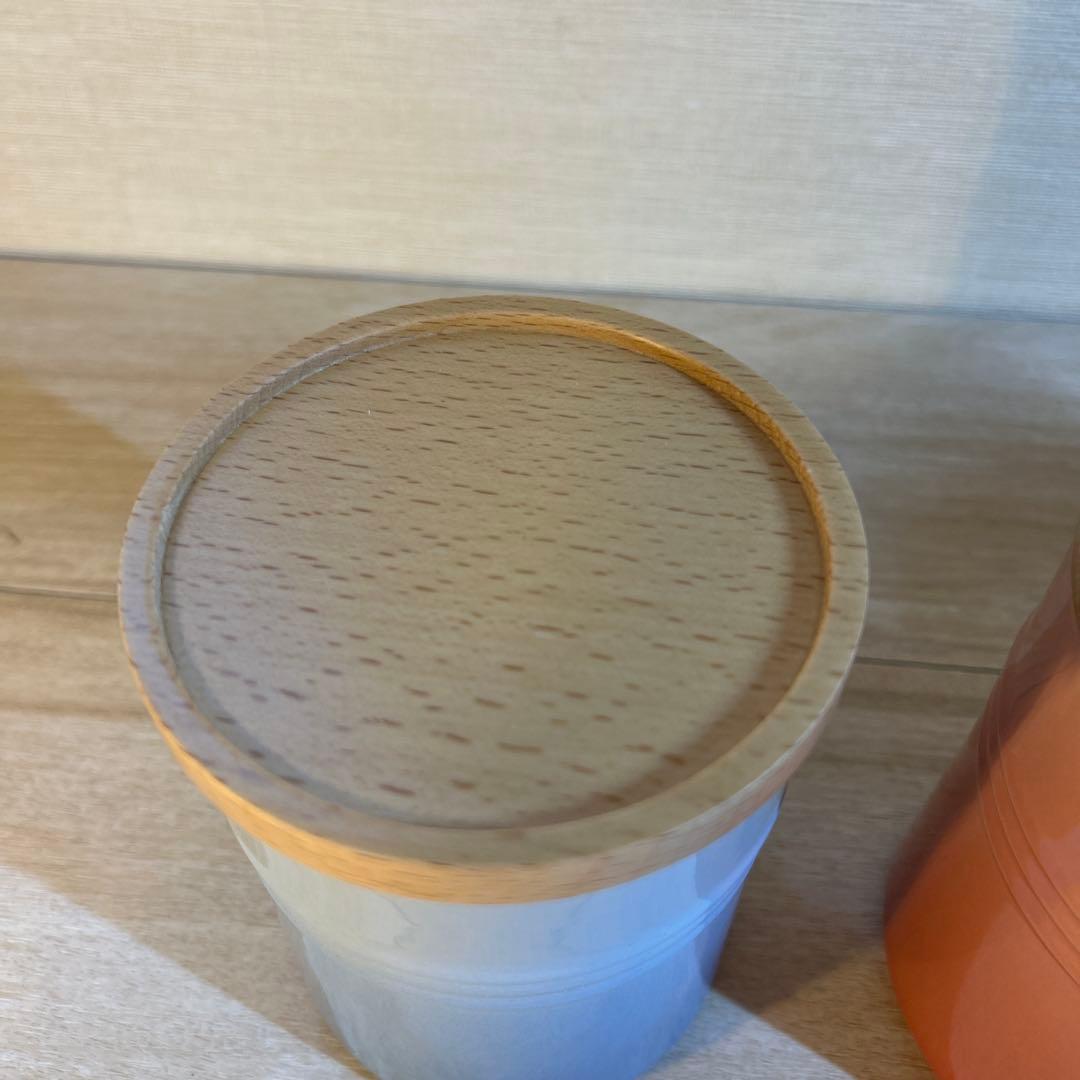 ルクルーゼ　キャニスター　シリンダージャー　木製蓋付き　3個セット