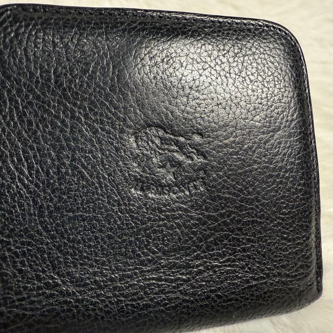 アッキー 様IL BISONTE 二つ折り財布 ブラック レザー コンパクト.