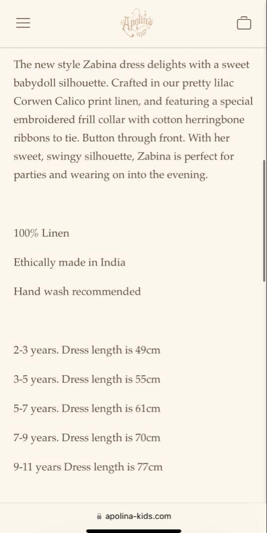 ワンピース 5-7Y Apolina Zabina Dress