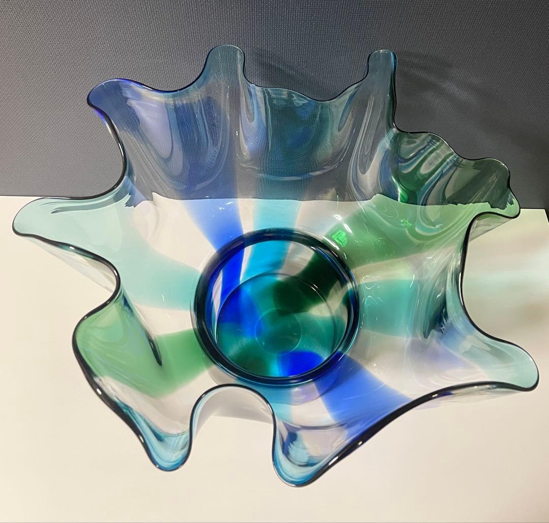 北一硝子　フラワーベース　ガラス　ブルー・グリーン・クリア