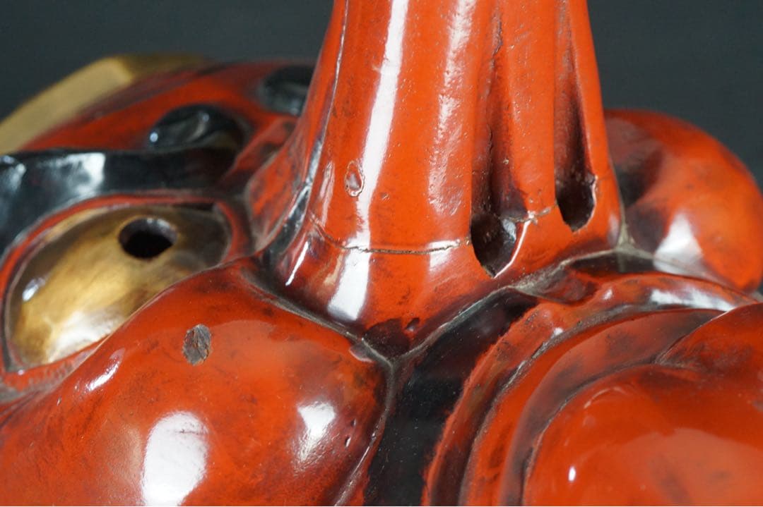 天狗面 木彫一刀彫 時代物 壁掛け 漆塗 縁起物 天狗