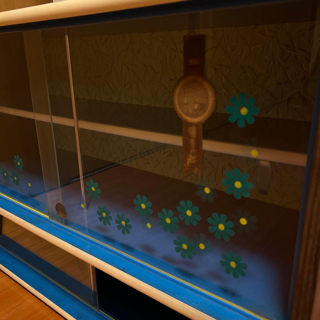 昭和レトロ　ポップな花柄　ガラス棚　二段式　ガラスケース　スペースエイジ　家具