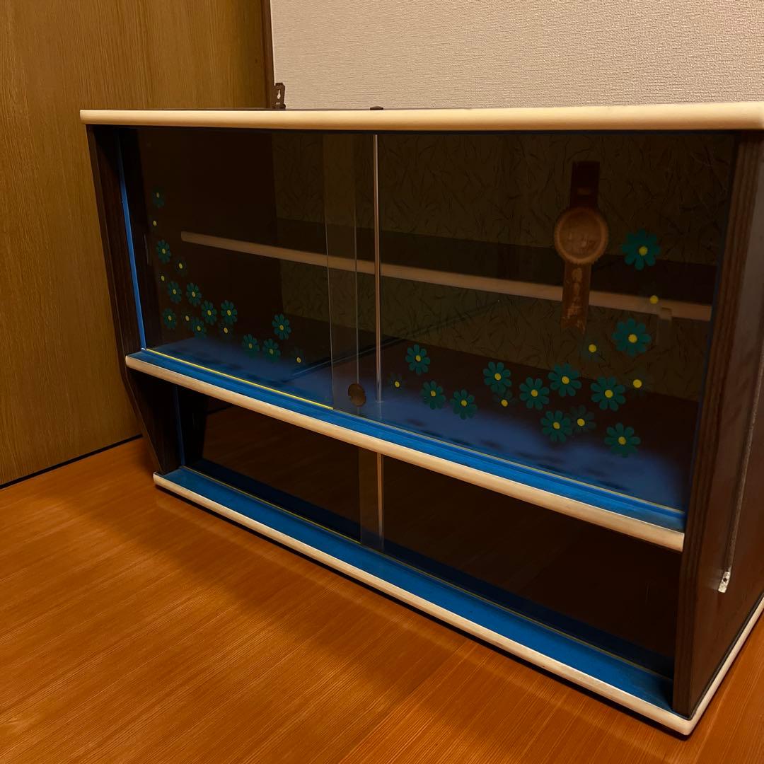 昭和レトロ　ポップな花柄　ガラス棚　二段式　ガラスケース　スペースエイジ　家具