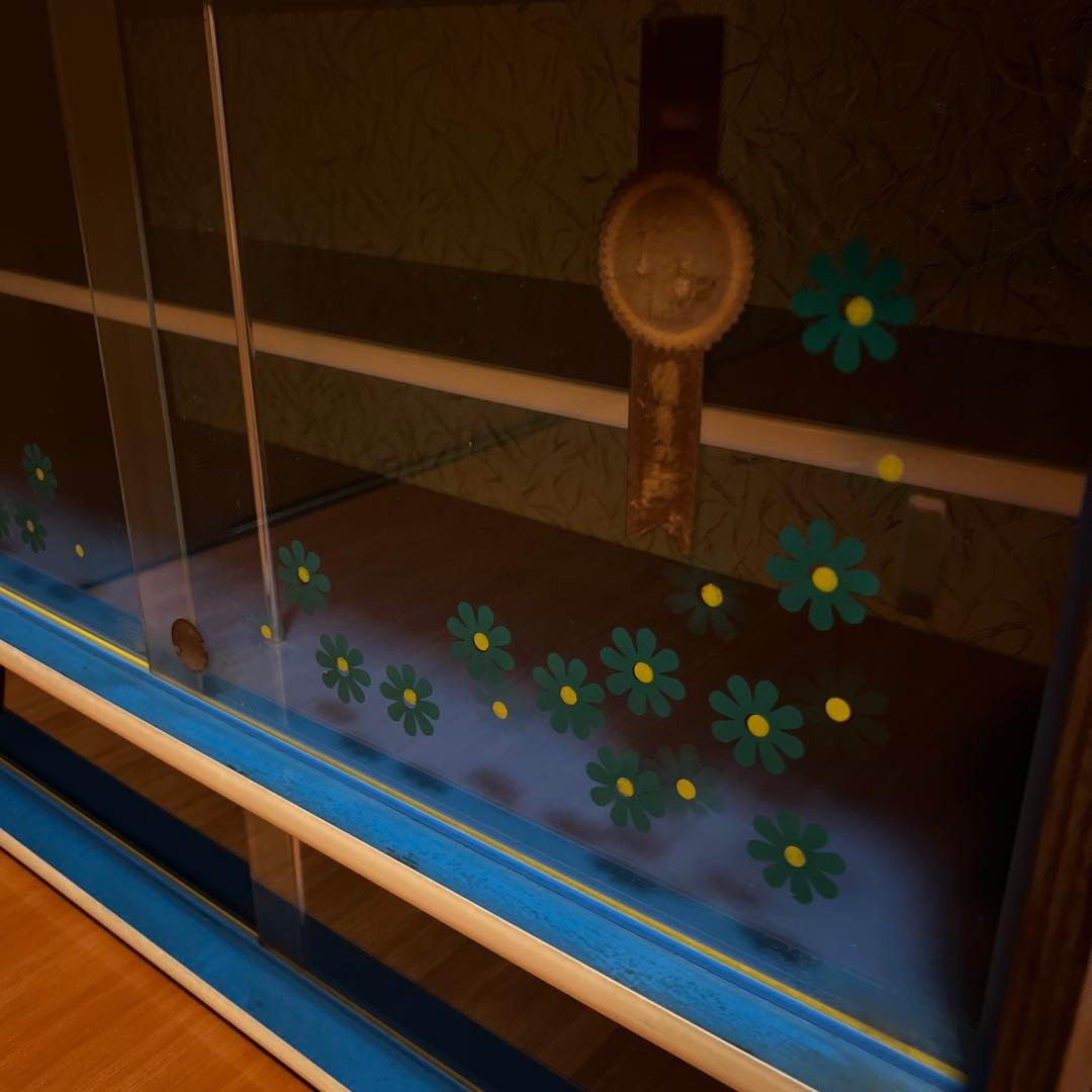 昭和レトロ　ポップな花柄　ガラス棚　二段式　ガラスケース　スペースエイジ　家具