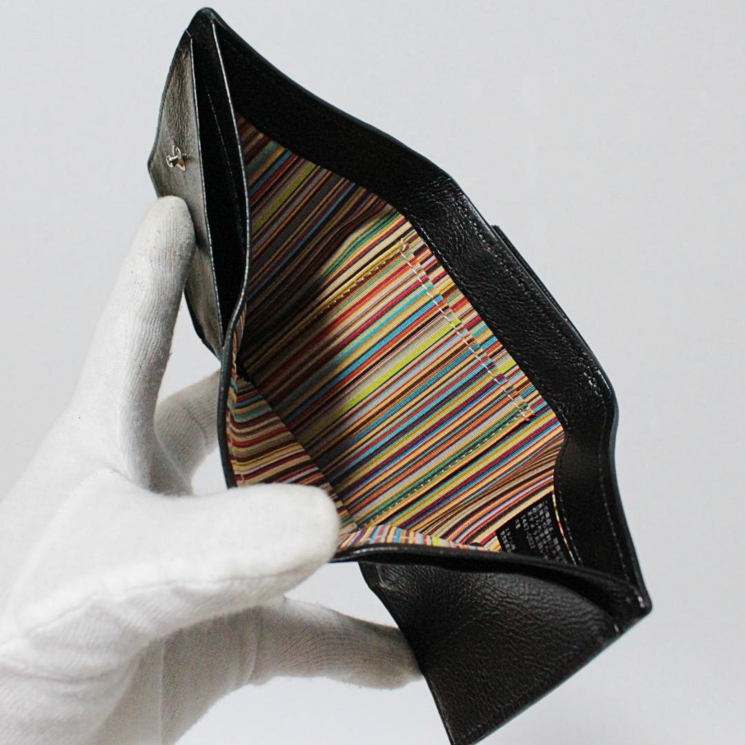 新品 ポールスミス ストライプライニング フラッグドゥードゥル レザー三つ折財布