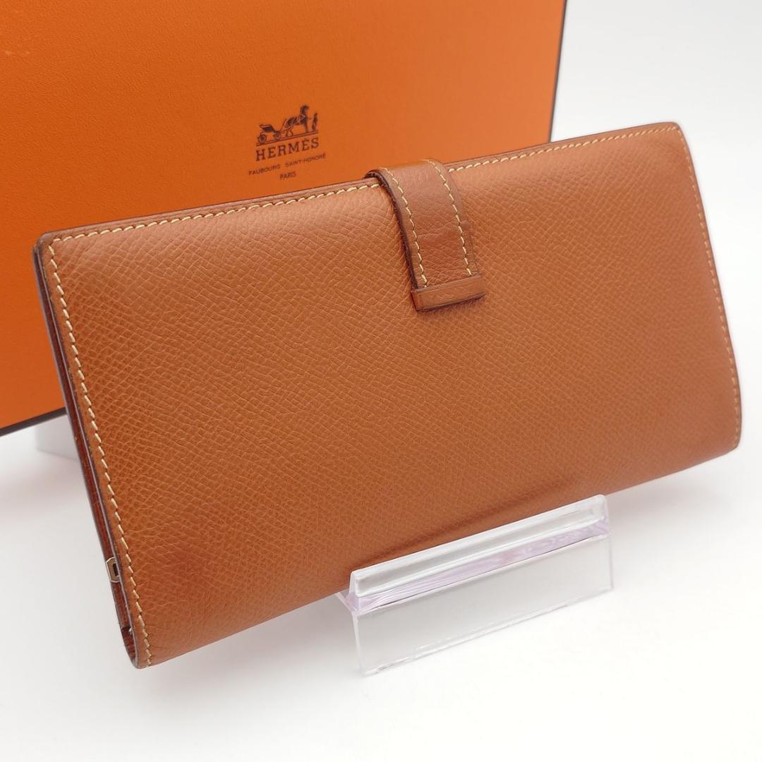HERMES ベアンスフレ ブラウン U刻印 長財布 ゴールド金具 エルメス