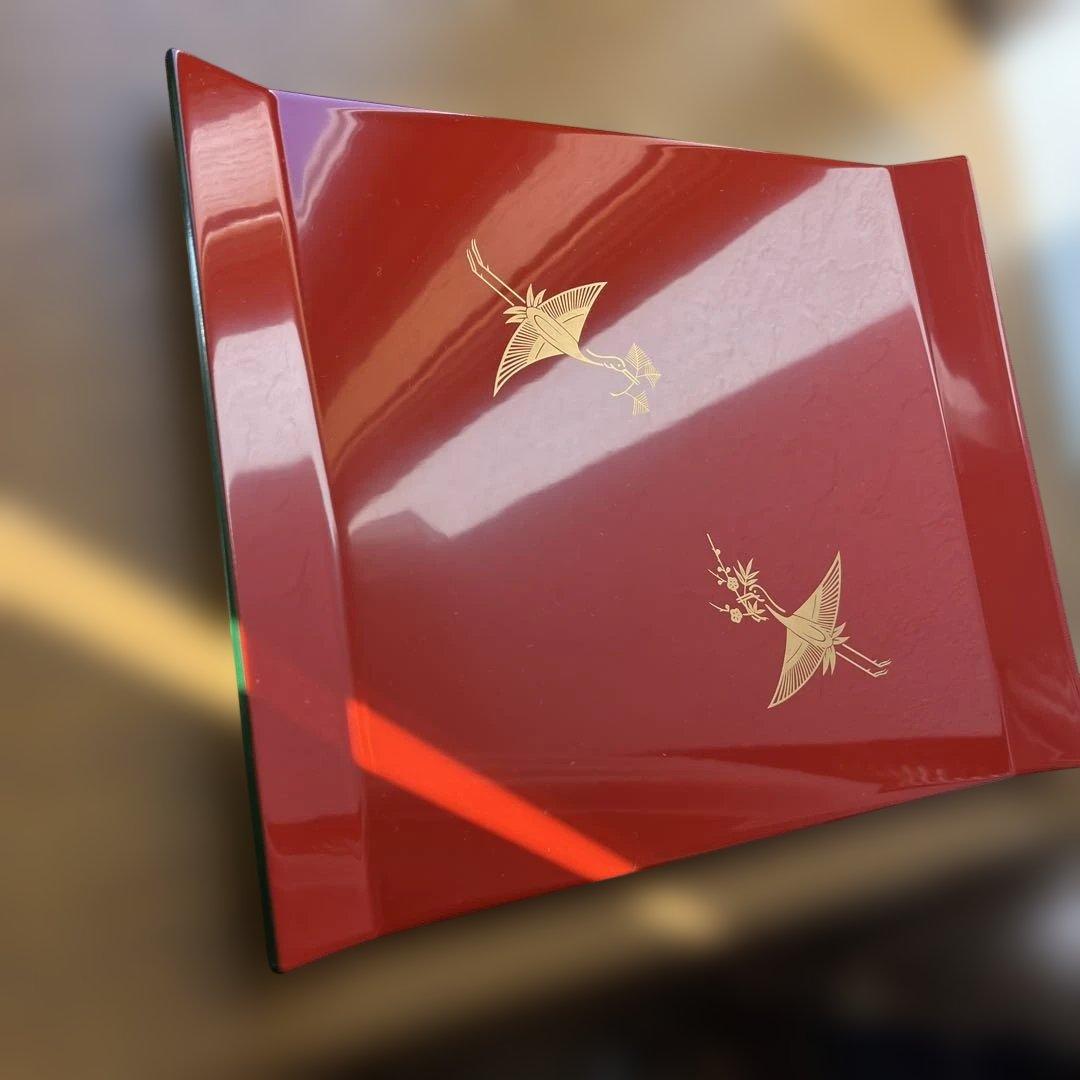 美品！象彦 松喰鶴 朱二方吹上盆