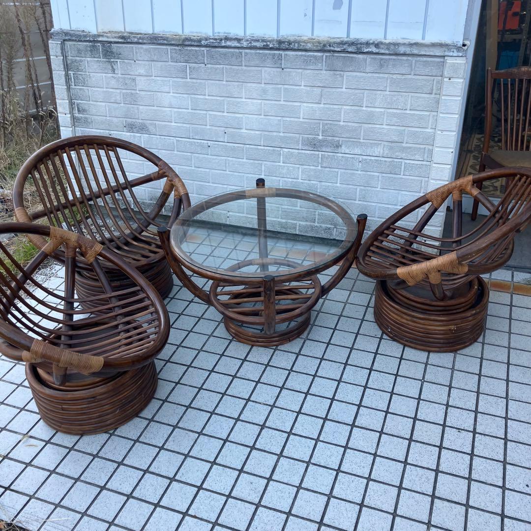 ①アジアンレトロ 回転式ラタンチェア ラウンドソファ エッグチェア アームチェア