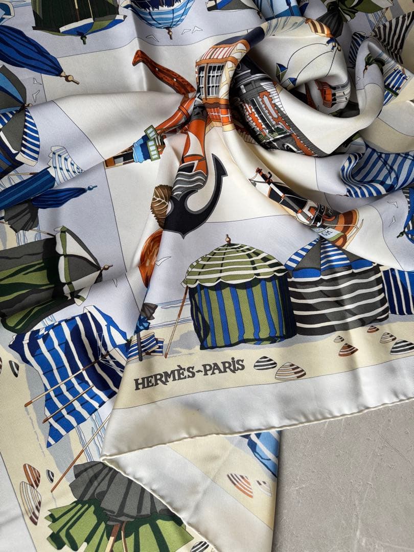 【お値下げ】HERMES エルメス カレ90 ノルマンディの浜辺 シルクスカーフ
