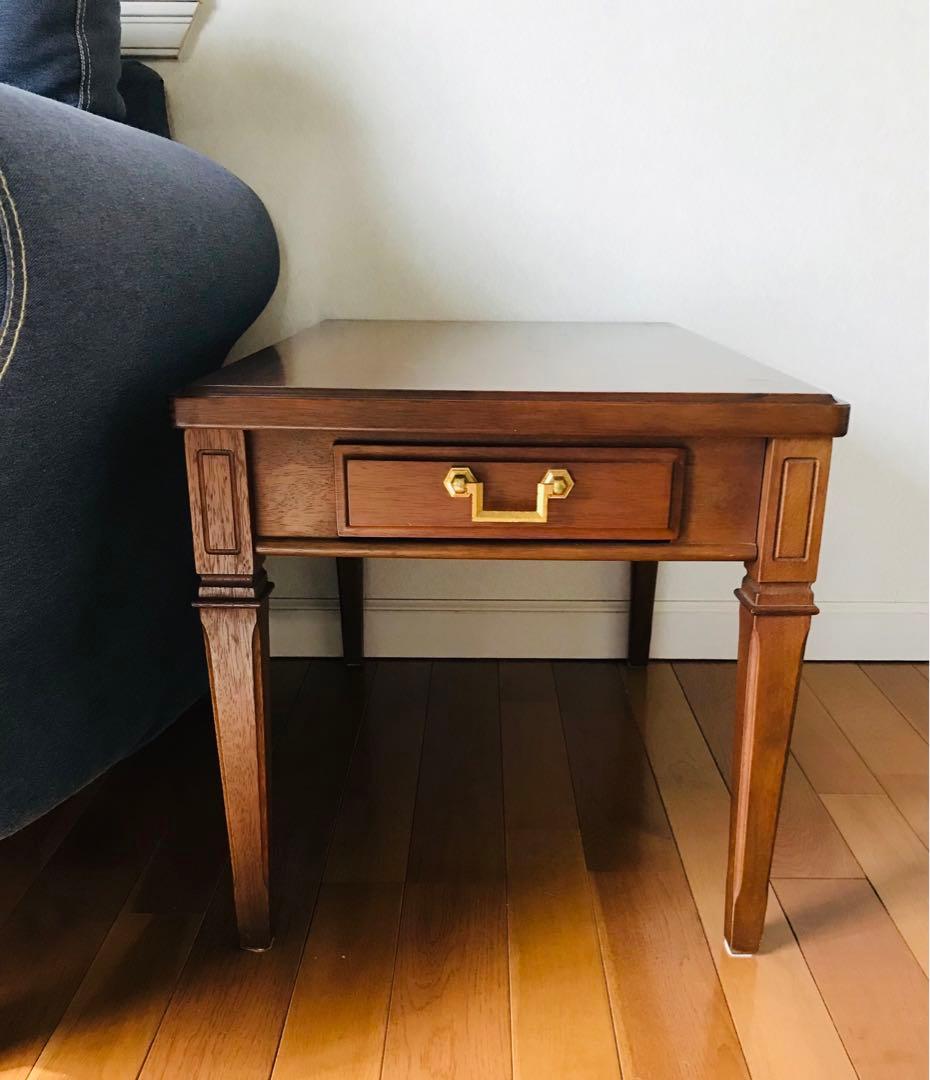 マルニ木工 木製サイドテーブル 引き出し付き