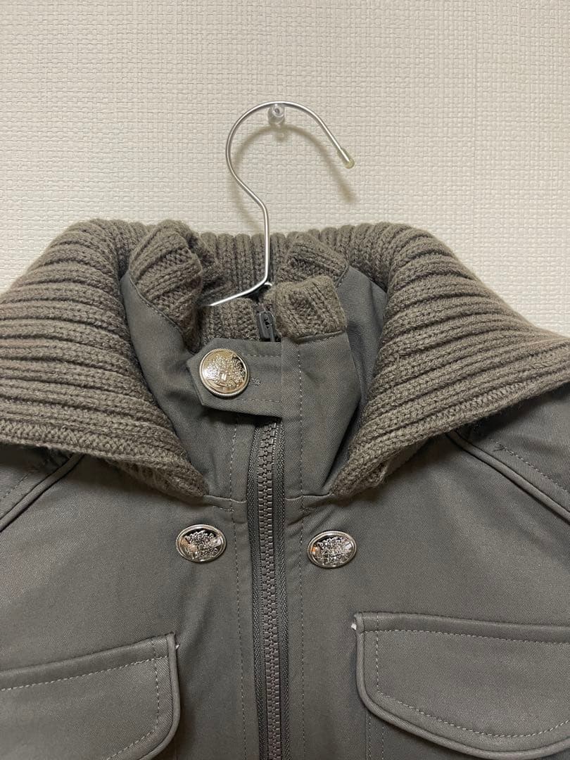 リブ襟 中綿ジャケット グレー ジップアップ ミリタリー風 Y2K 韓国