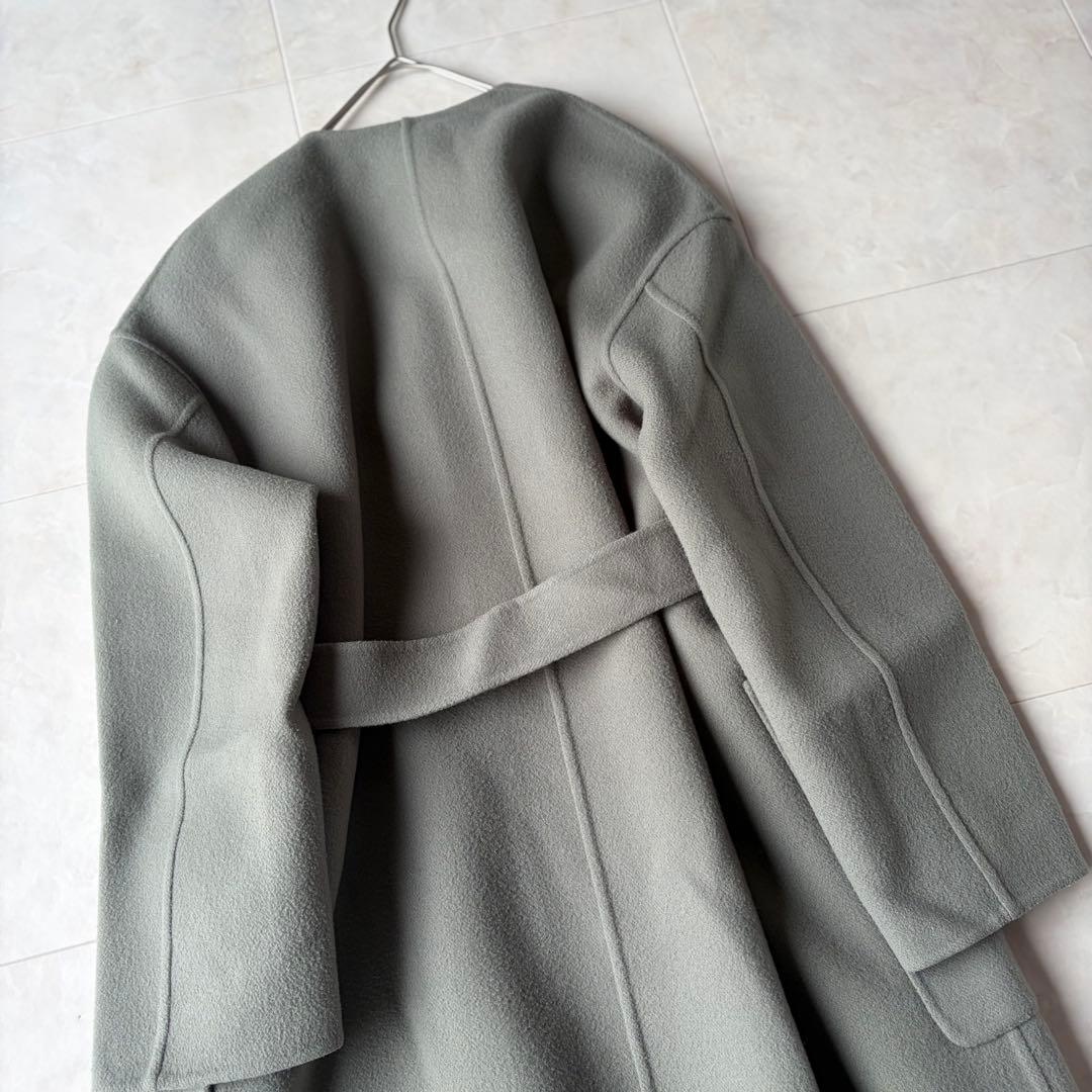 ユナイテッドアローズ ウール リバー ベルテッド ロングコート グレー 36