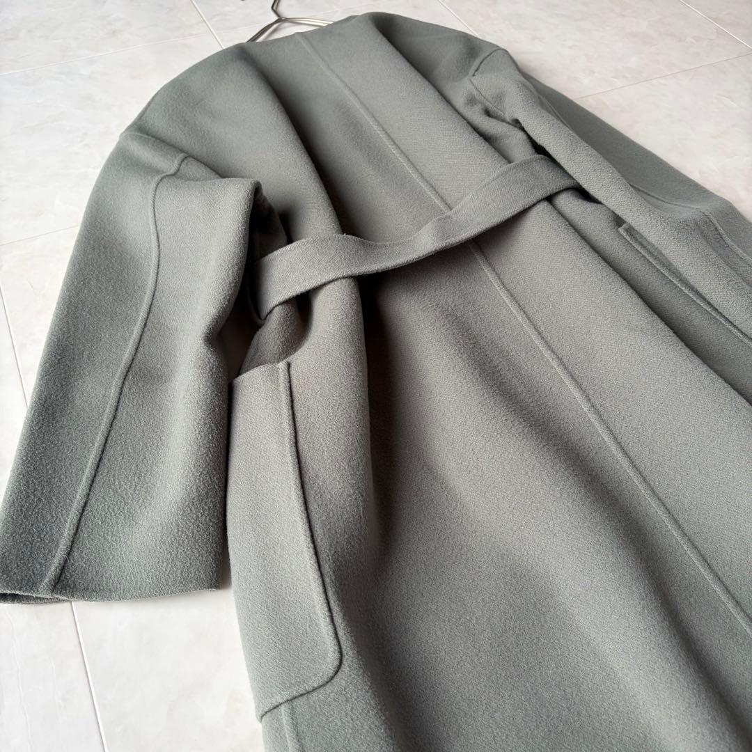 ユナイテッドアローズ ウール リバー ベルテッド ロングコート グレー 36