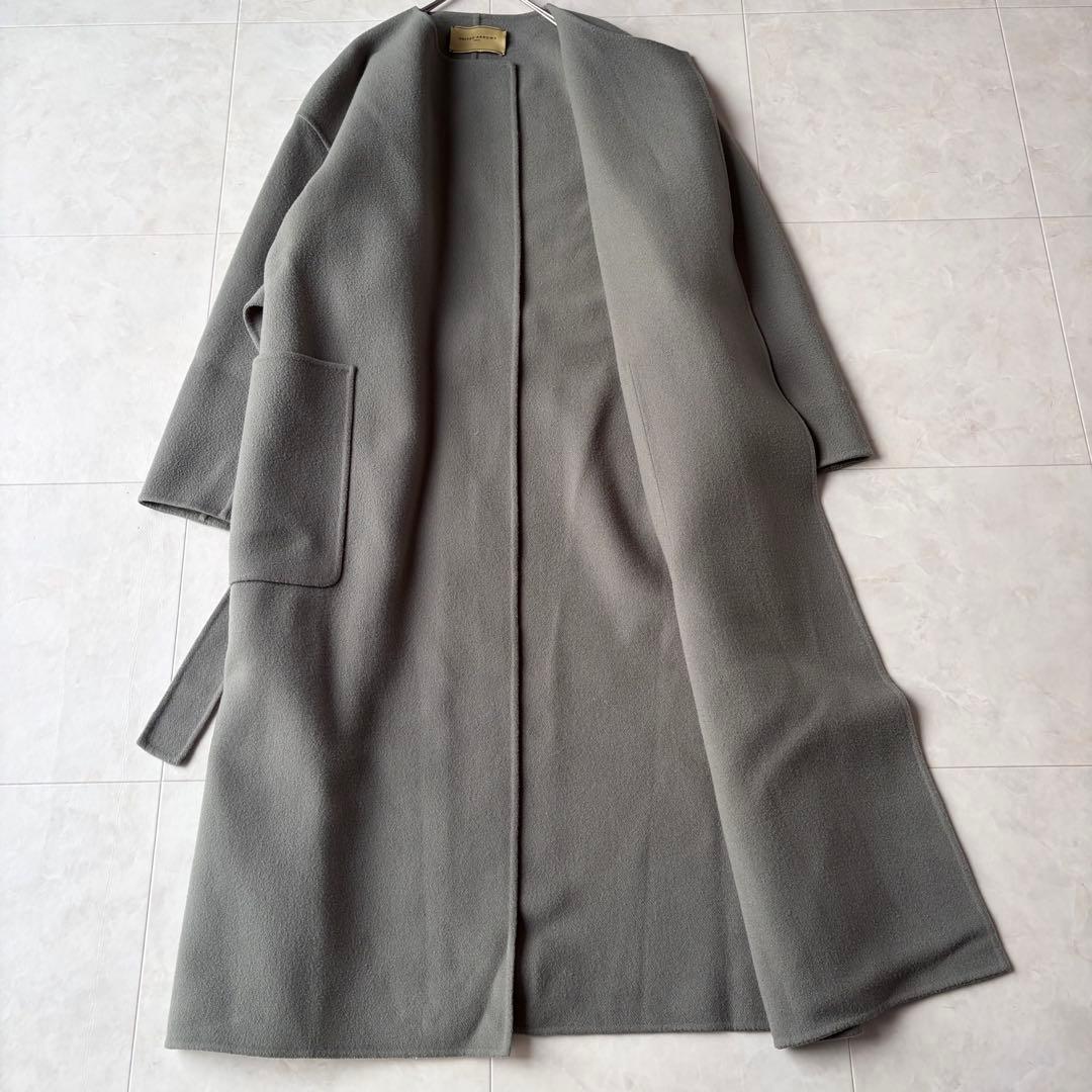 ユナイテッドアローズ ウール リバー ベルテッド ロングコート グレー 36