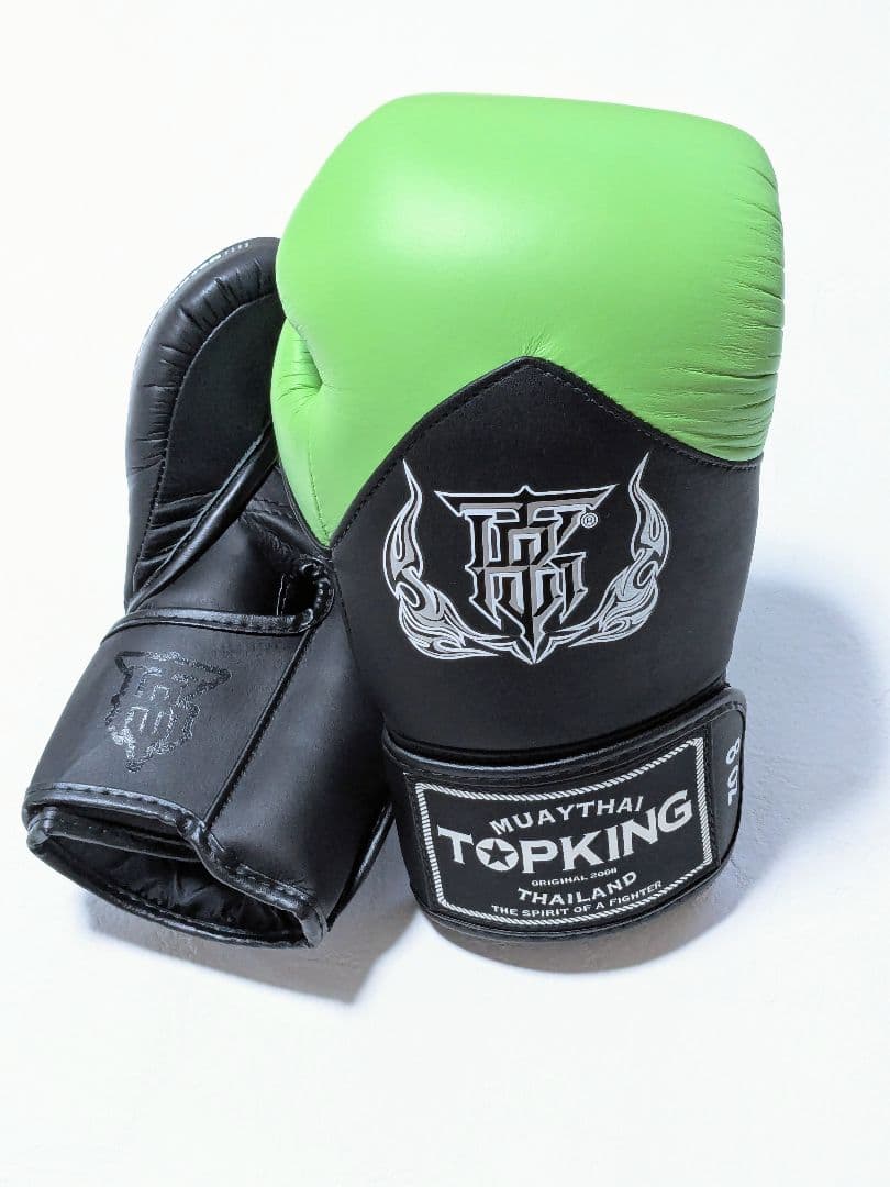 未使用TOPKING 10ozボクシンググローブ本皮/スキンテック　ライム/黒