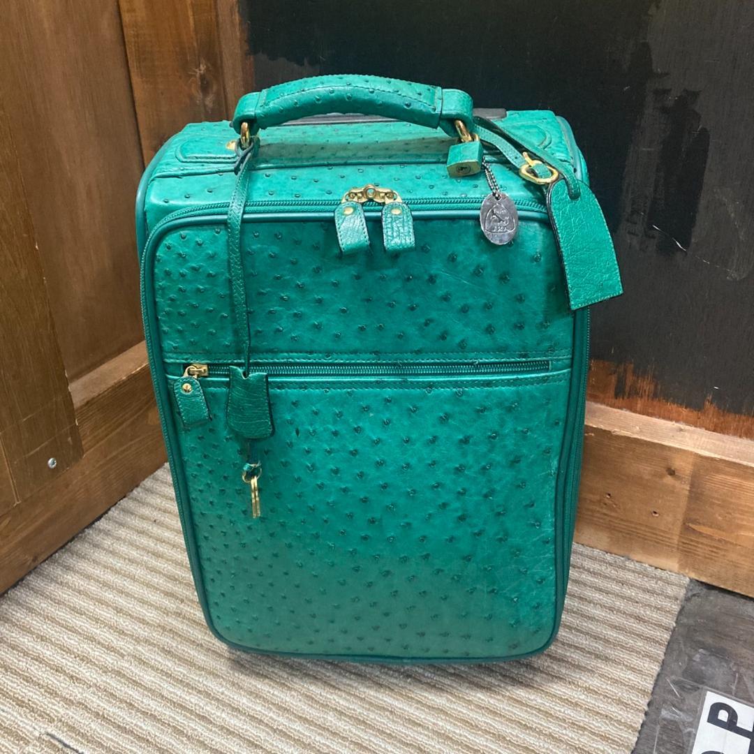 ▼JRA オーストリッチ　キャリーバッグ　グリーン　日本製　レザー　鍵付き