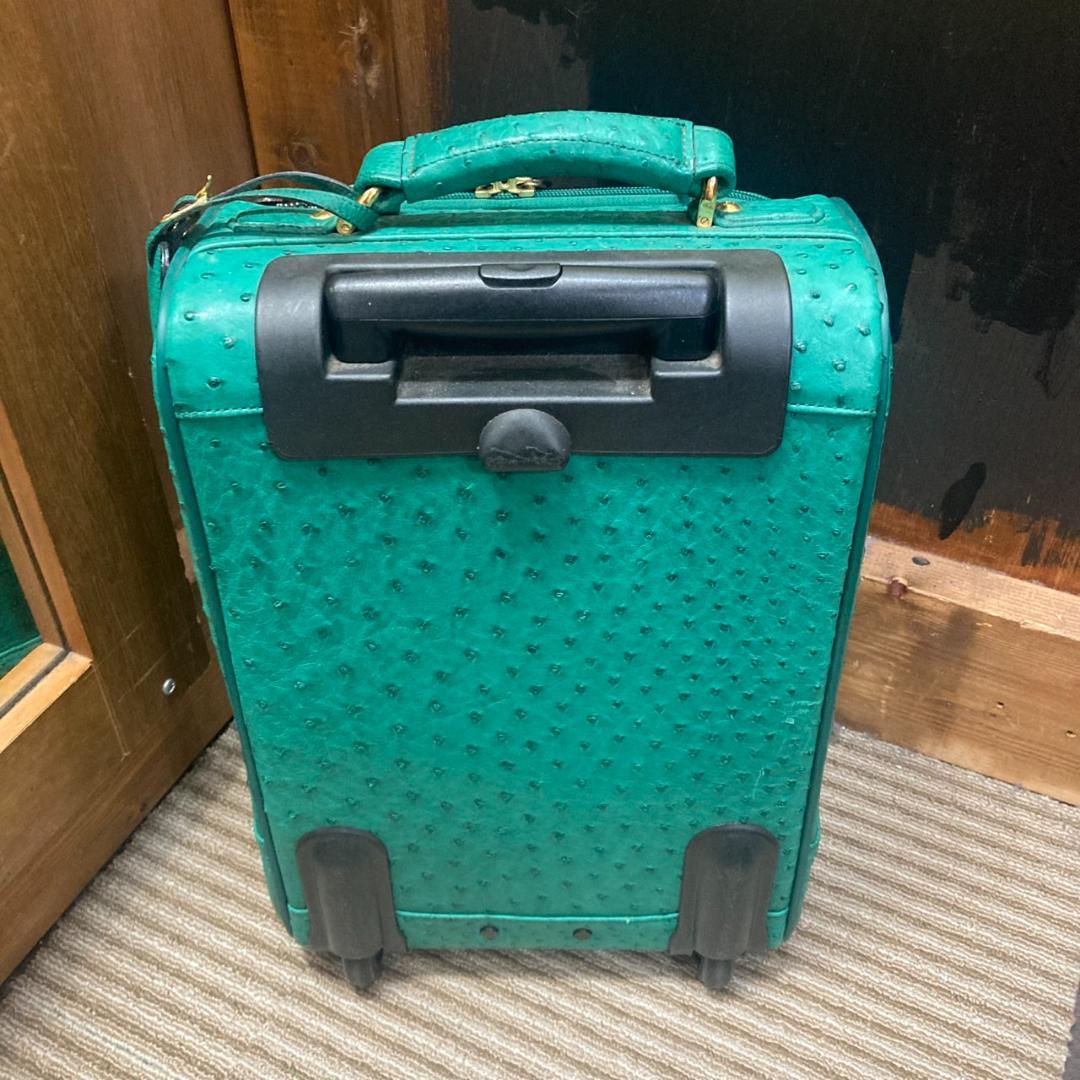 ▼JRA オーストリッチ　キャリーバッグ　グリーン　日本製　レザー　鍵付き