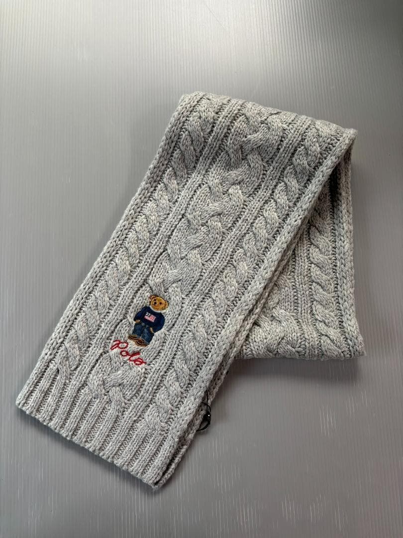 ラスト１2025定番ベア新品タグ付きラルフローレンポロベアマフラーニットグレー