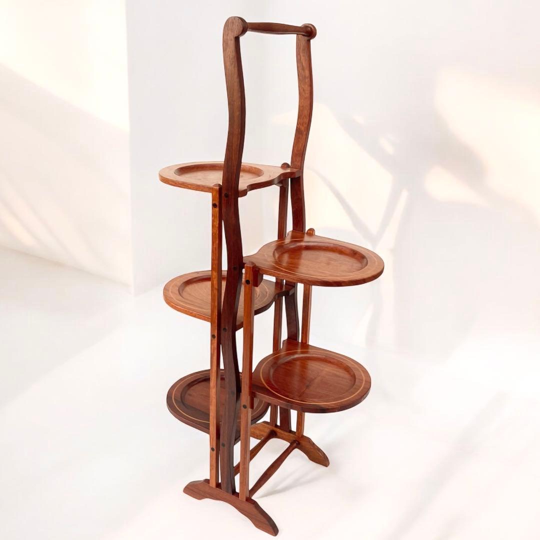 希少 ヴィンテージ ケーキスタンド スリーティアーズ 折りたたみ 北欧　チーク
