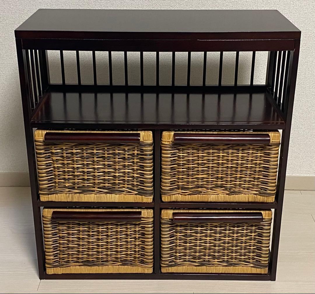 ニッセン　アジア風 レトロ　籐家具 ラタン チェスト　横型 引き出し4個