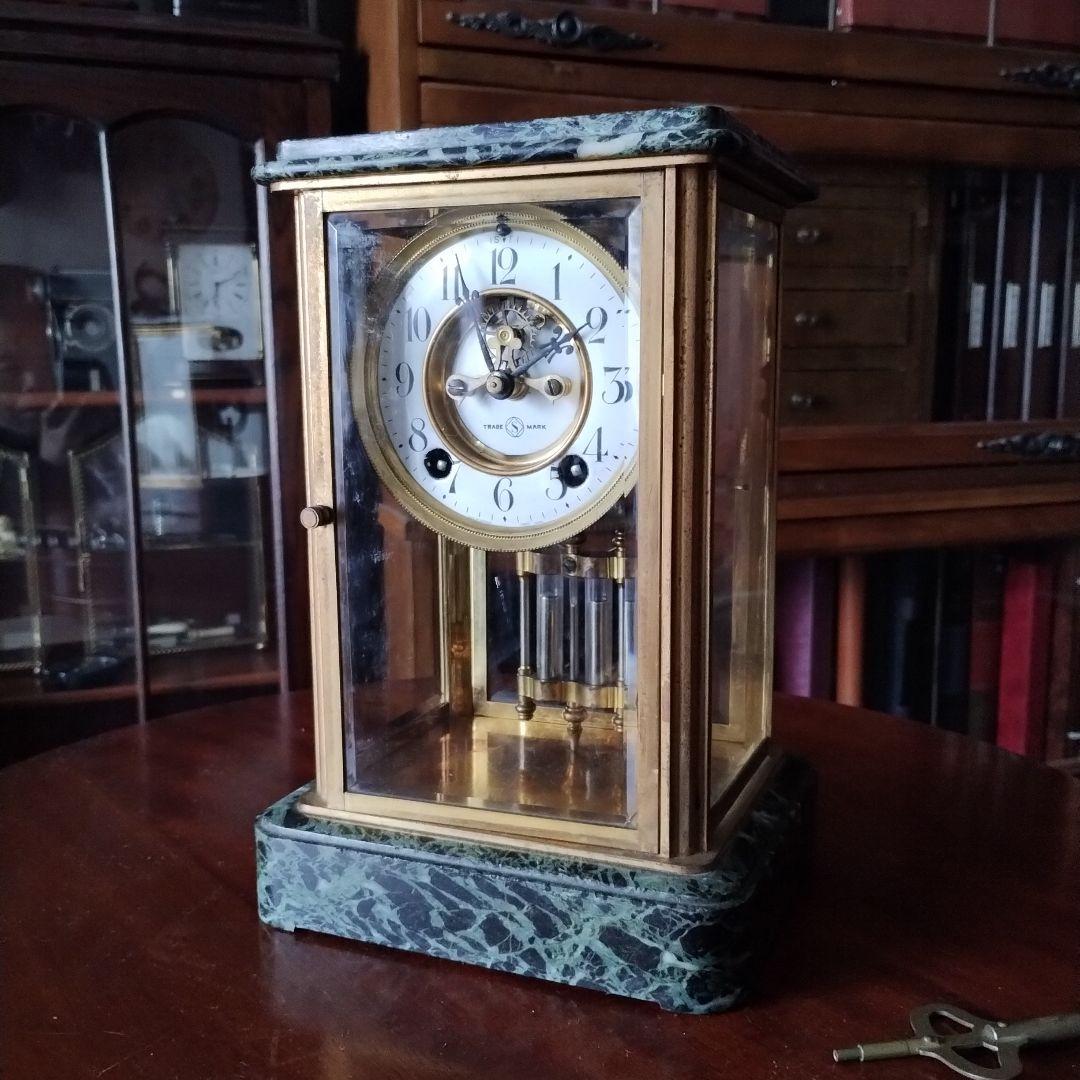 ぬ*.様 アンティーク　精工舎　大理石　４面ガラス　時報打ち　置時計　 ゼンマイ