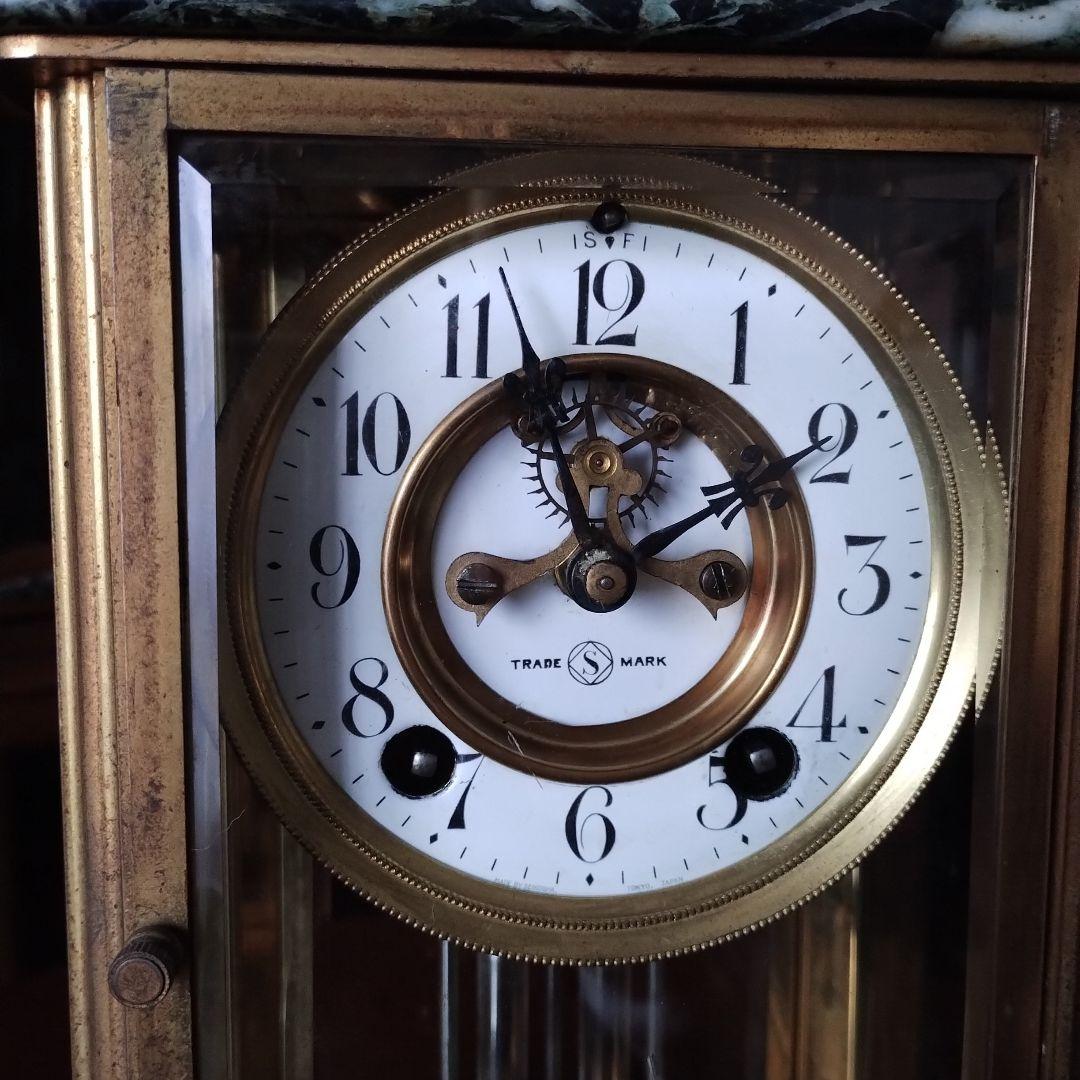 ぬ*.様 アンティーク　精工舎　大理石　４面ガラス　時報打ち　置時計　 ゼンマイ