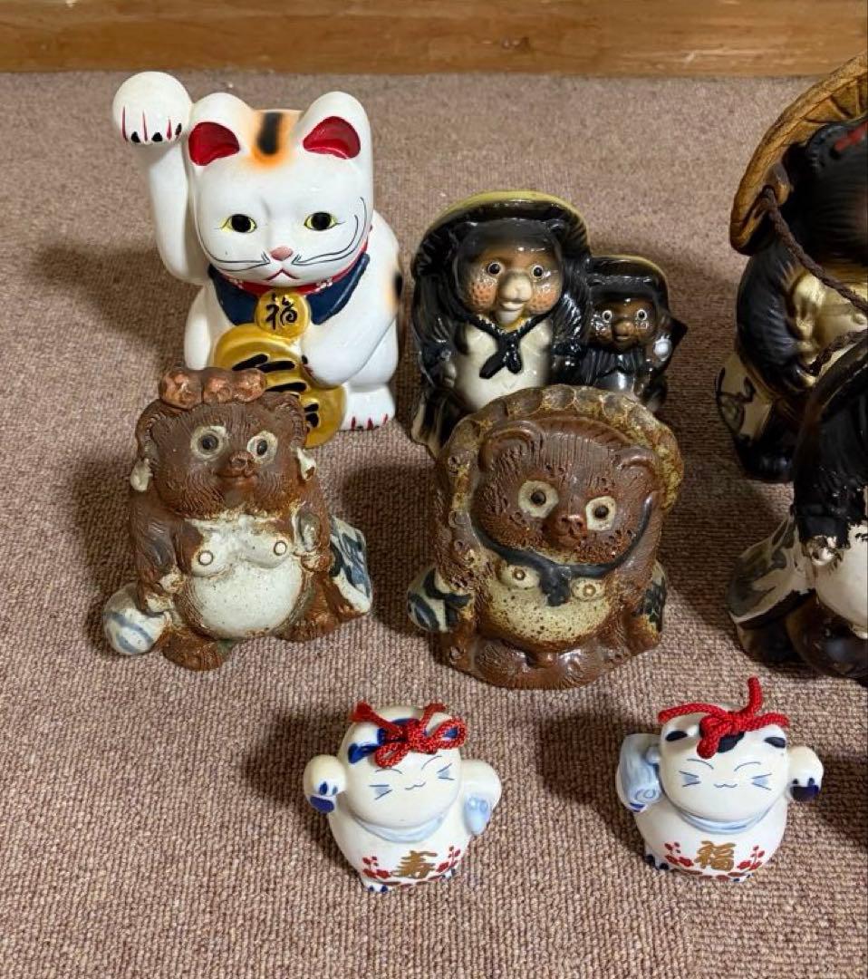 信楽焼 狸の置物 たぬき 招き猫のコレクション 招き猫 カエル 置物 まとめ売り
