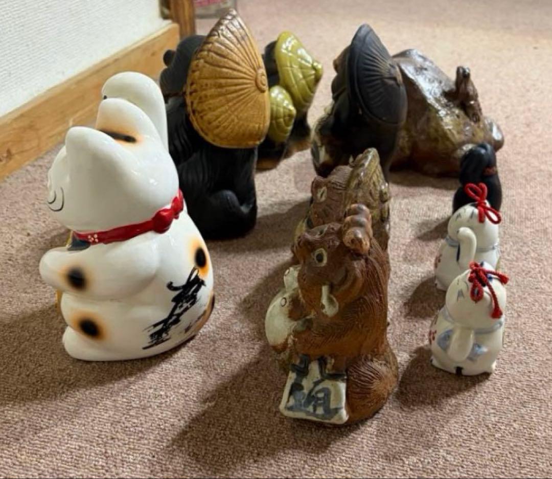 信楽焼 狸の置物 たぬき 招き猫のコレクション 招き猫 カエル 置物 まとめ売り