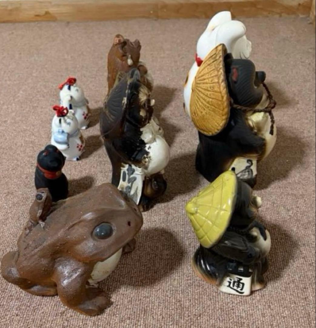 信楽焼 狸の置物 たぬき 招き猫のコレクション 招き猫 カエル 置物 まとめ売り