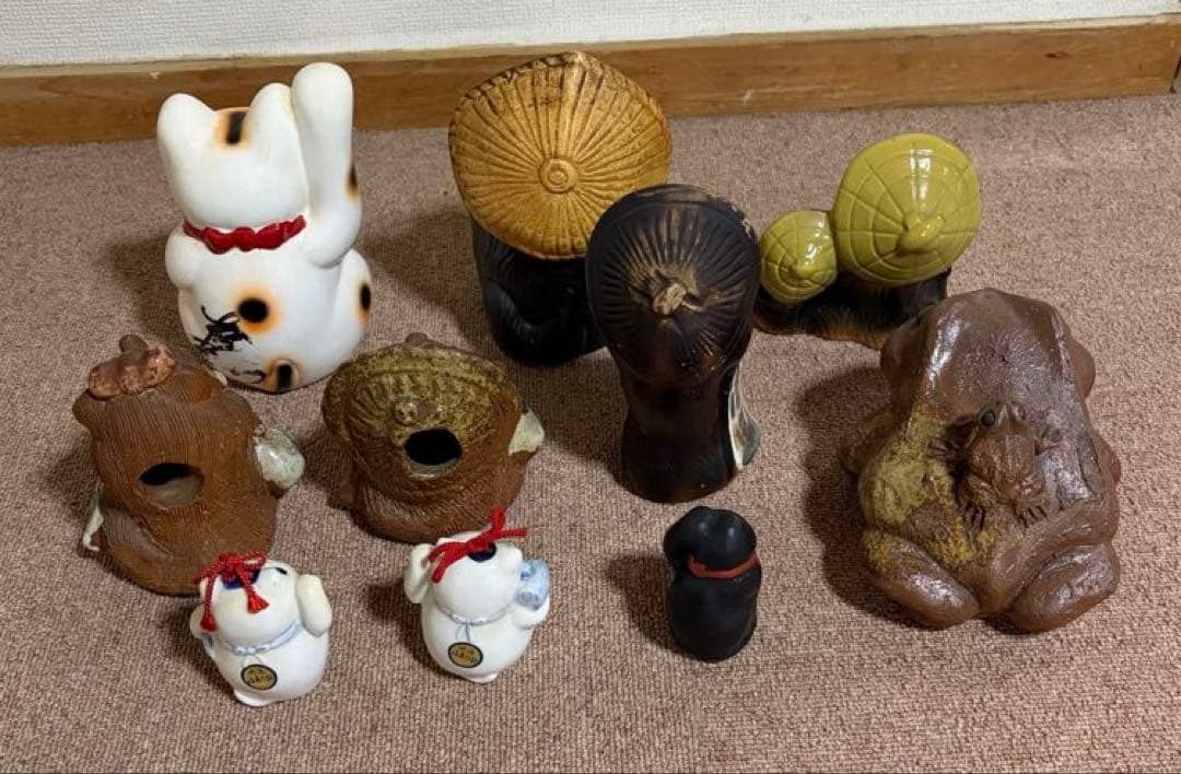 信楽焼 狸の置物 たぬき 招き猫のコレクション 招き猫 カエル 置物 まとめ売り