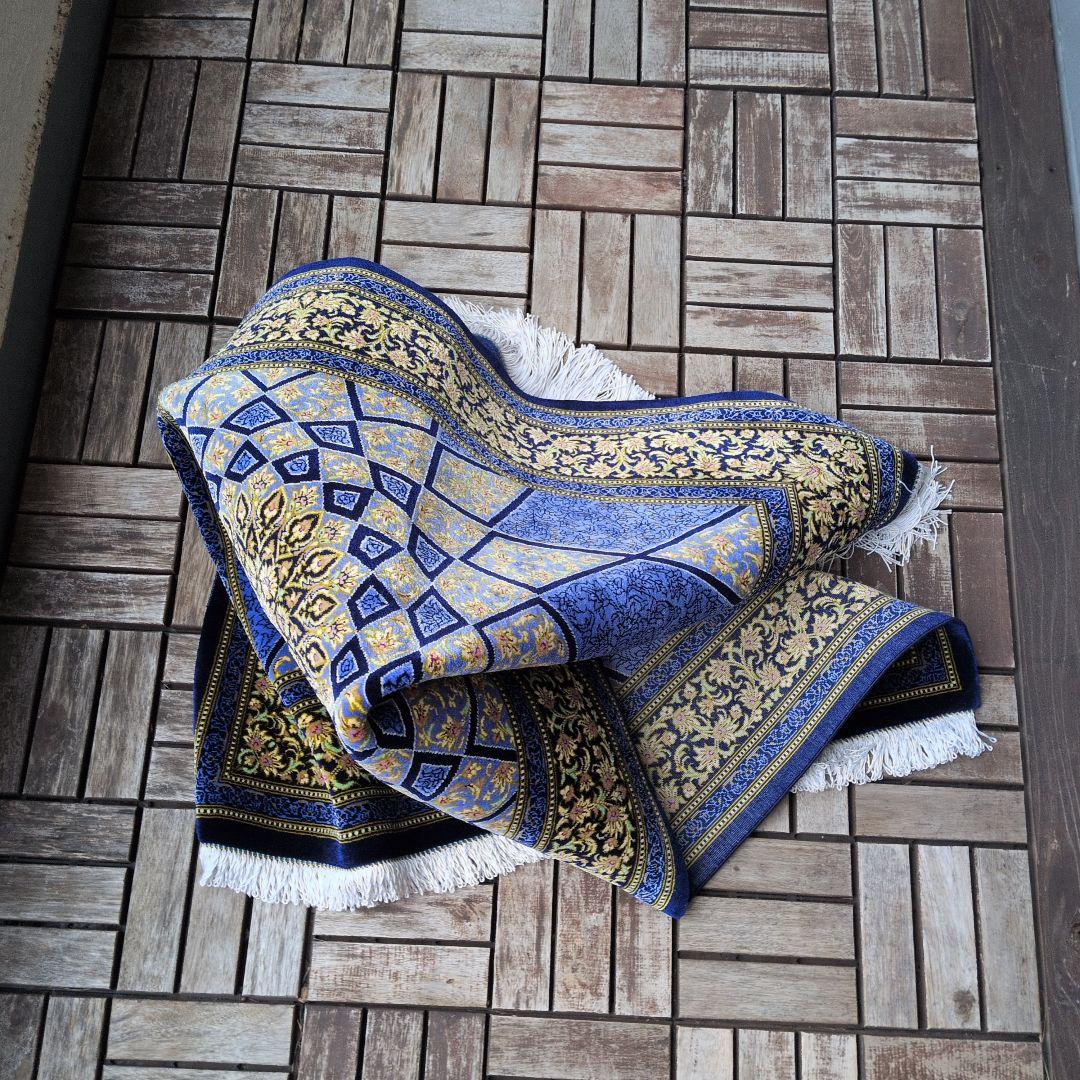 118x77cmペルシャ絨毯(5)・クム産・ギャッベ・絹・じゅうたん・