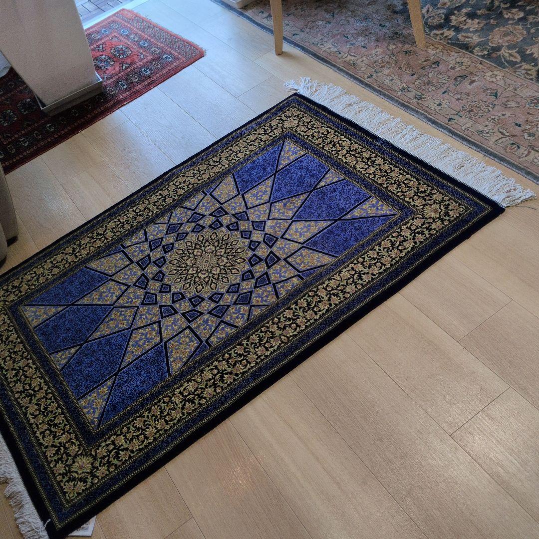 118x77cmペルシャ絨毯(5)・クム産・ギャッベ・絹・じゅうたん・