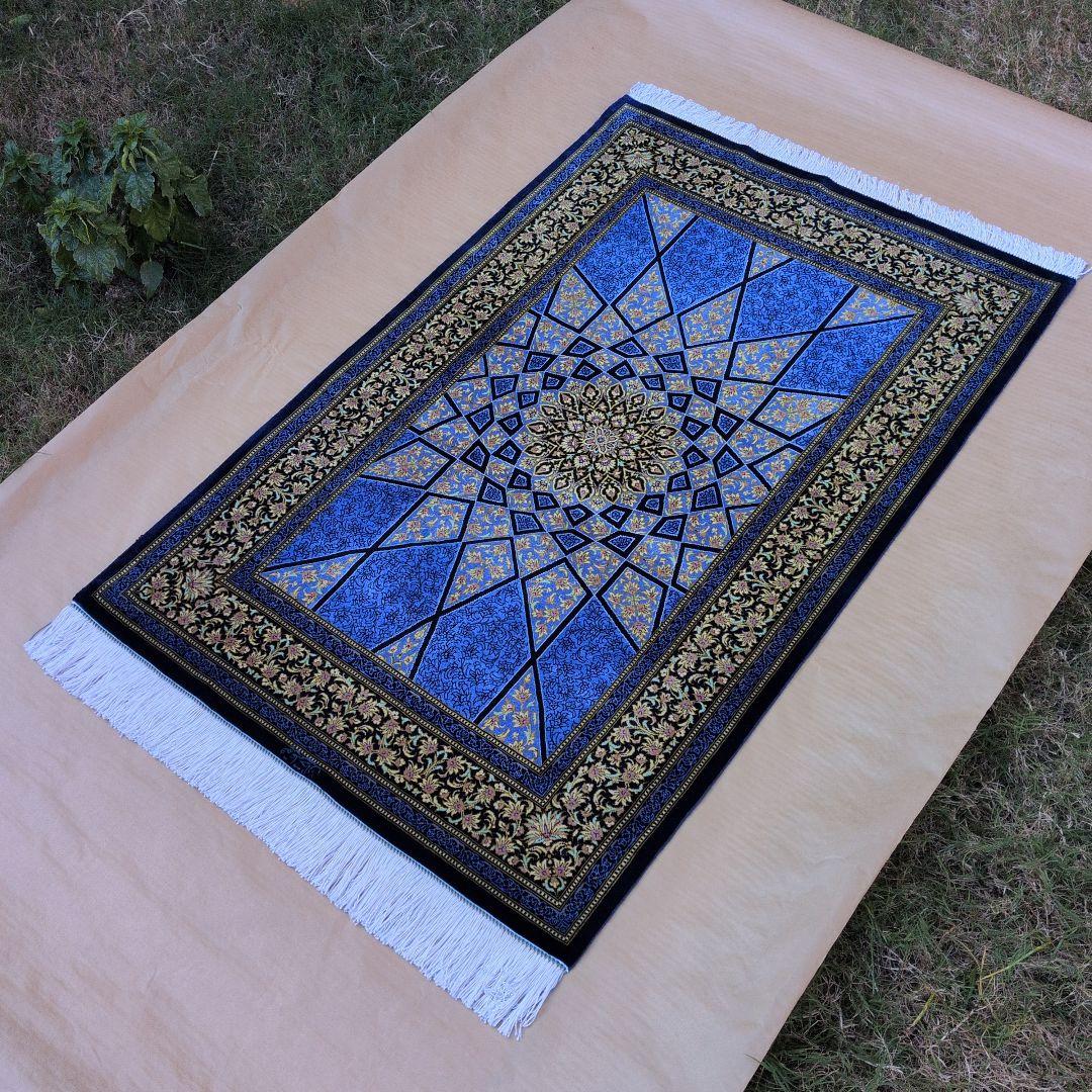 118x77cmペルシャ絨毯(5)・クム産・ギャッベ・絹・じゅうたん・