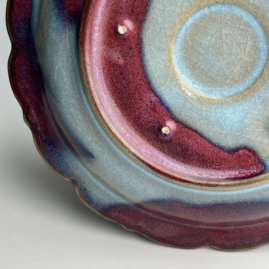 鈞窯天藍釉紫斑陵花盤 宋時代 唐物 中国古玩 中国美術 A904