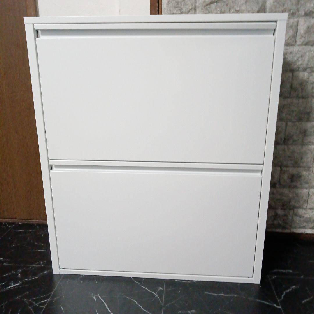 JAVRON シューズラック スリム シューズボックス 靴箱 ホワイト 2段