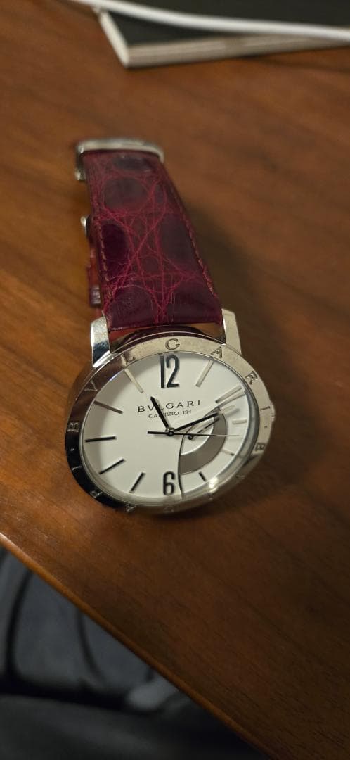 Bulgari アナログ時計 シルバー/ワインレッド