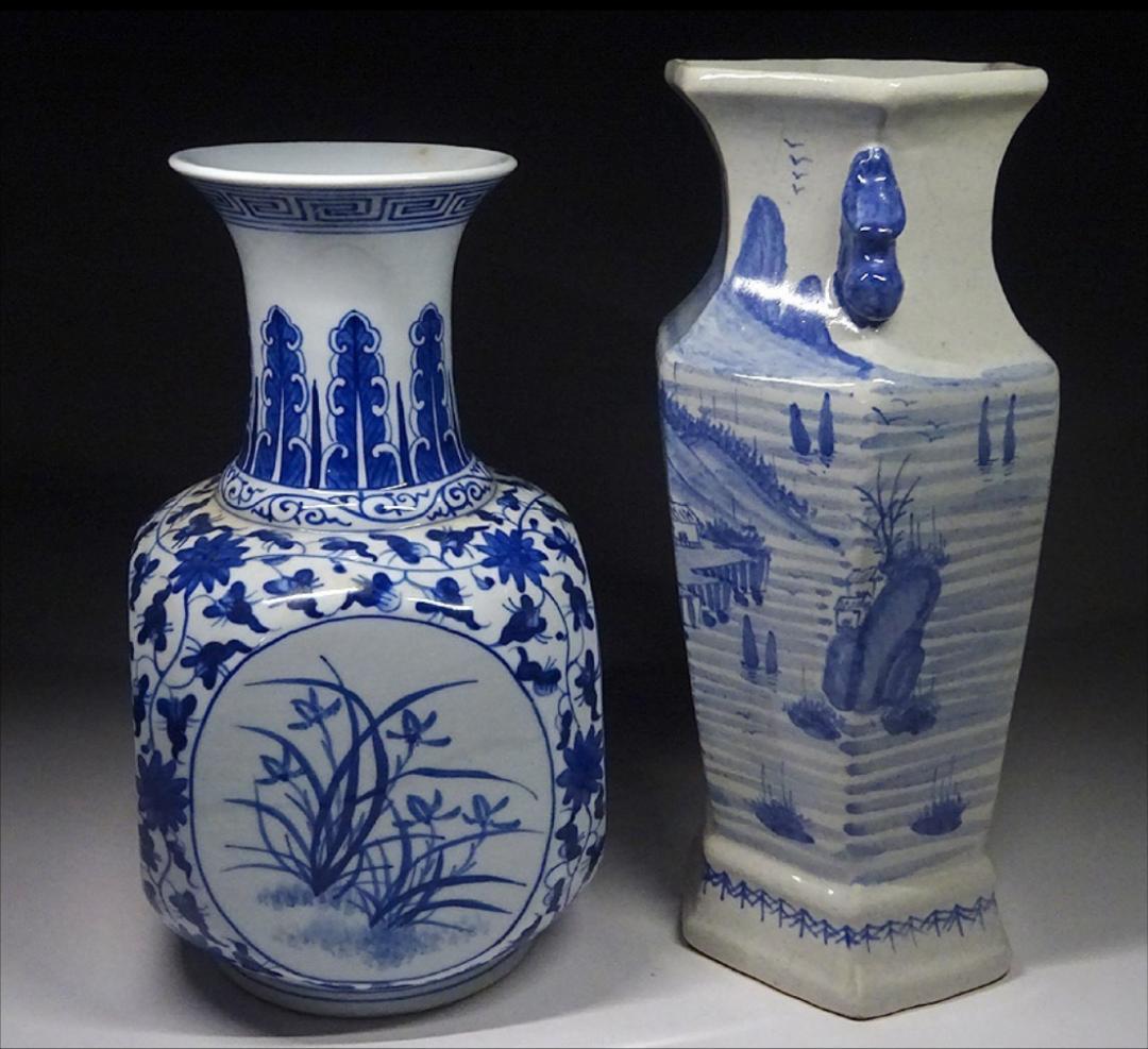 中国古玩 青花 染付 花瓶 2点 大明宣徳年製 含 唐物 t99147