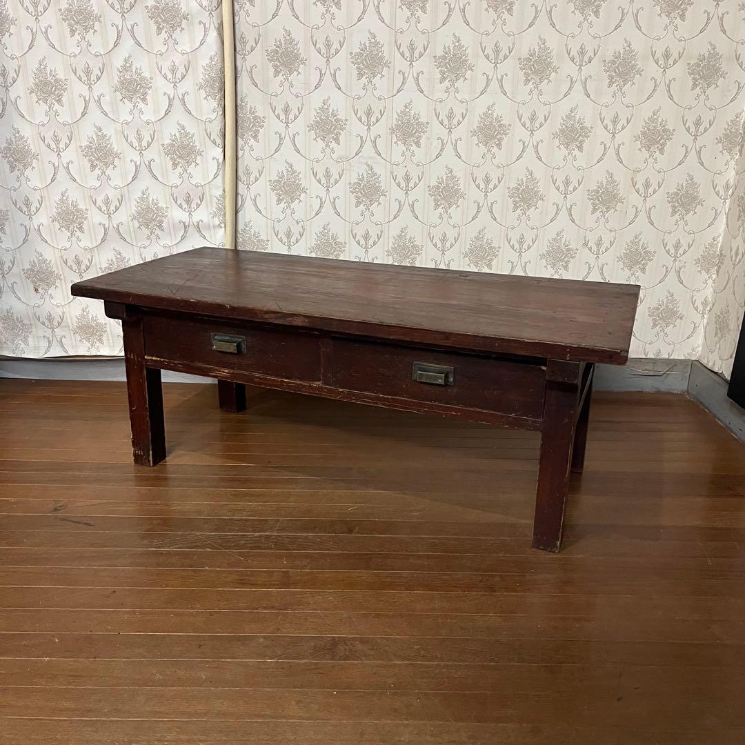 【アンティーク】木製 無垢材 文机 座卓 コーヒーテーブル 古民家 古家具