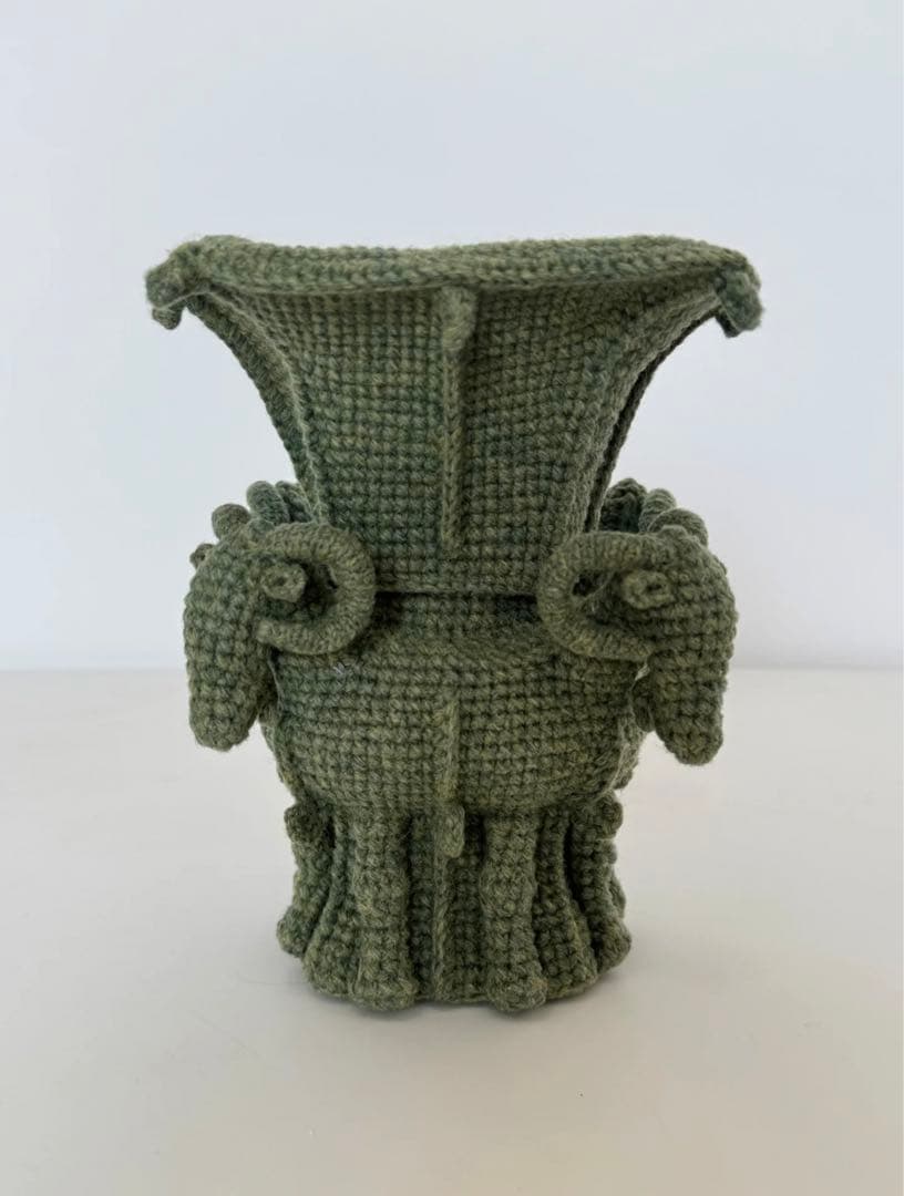 緑色四羊銅方尊かぎ針編み花瓶