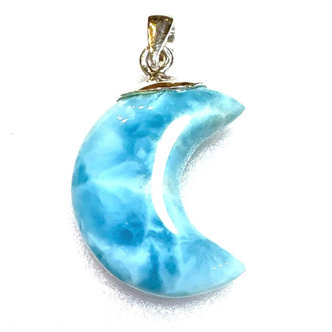天然石　ラリマー　月　ペンダントトップ
