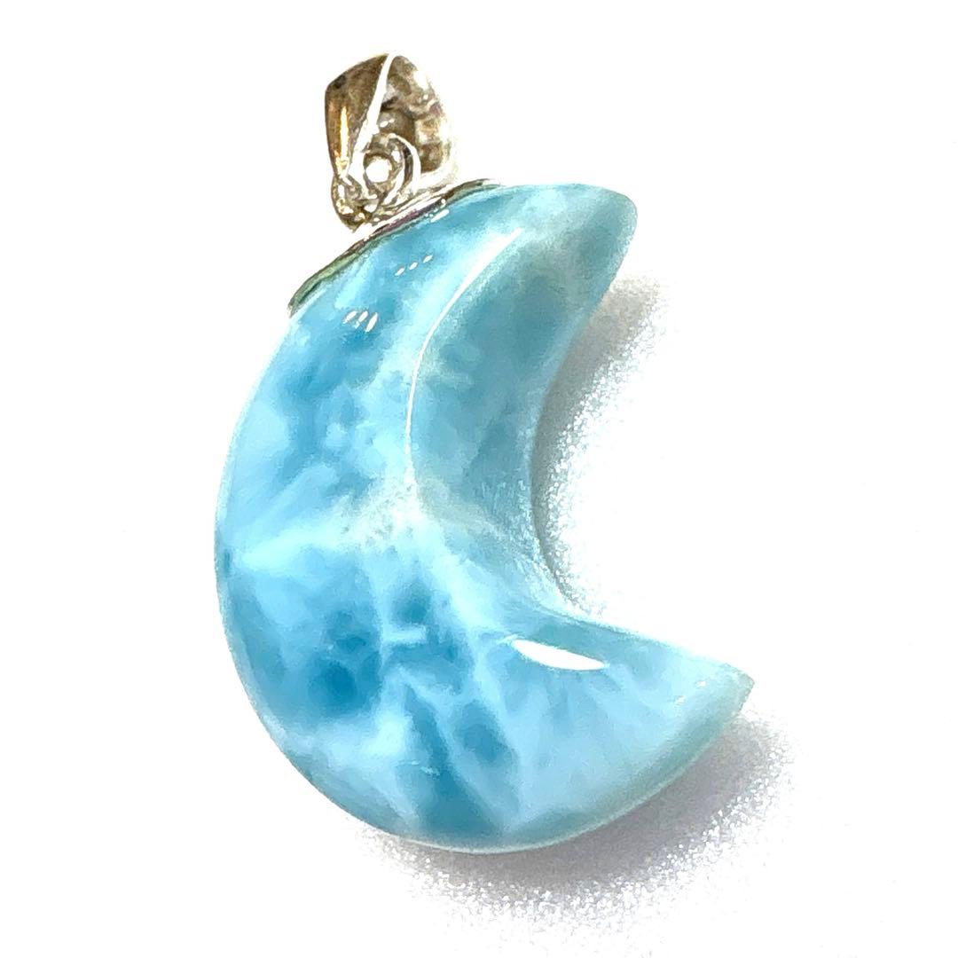 天然石　ラリマー　月　ペンダントトップ