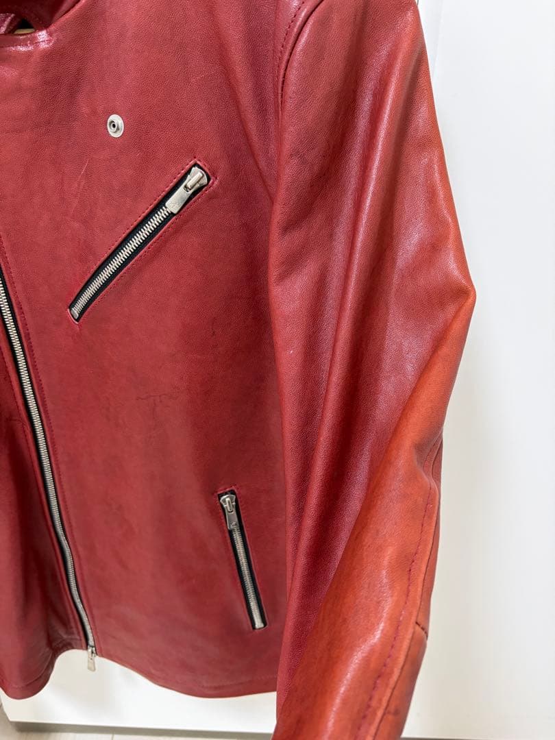 希少カラー noid ラムベジタブルWライダースジャケット レッド