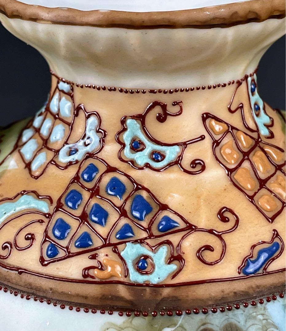 【美品】オールドノリタケ 約２５cm 薔薇紋 エナメル盛り 花瓶 アールヌーボー