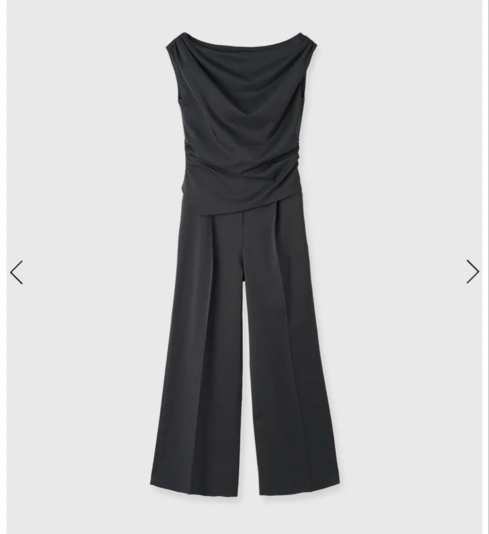 アシメドレープオールインワン　チャコールグレー