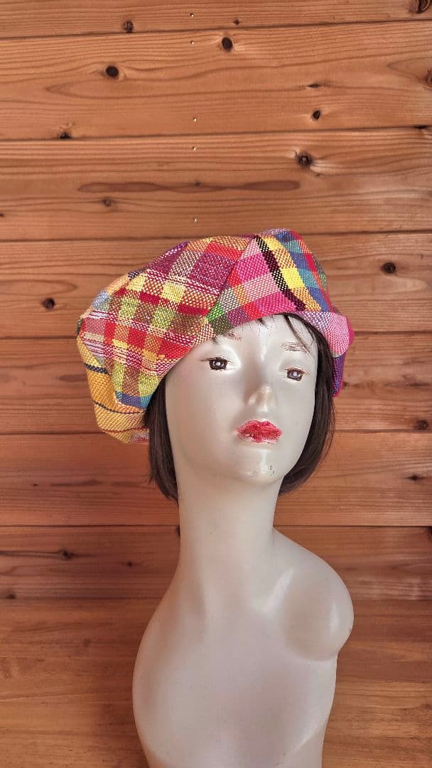カラフルチェック柄ベレー帽