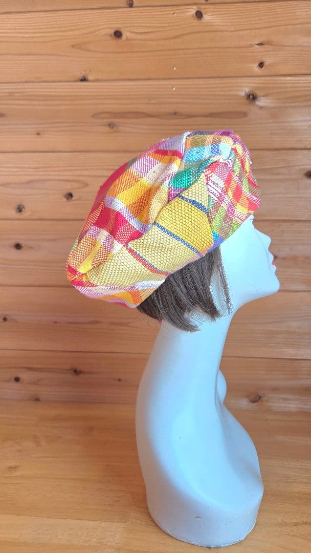 カラフルチェック柄ベレー帽