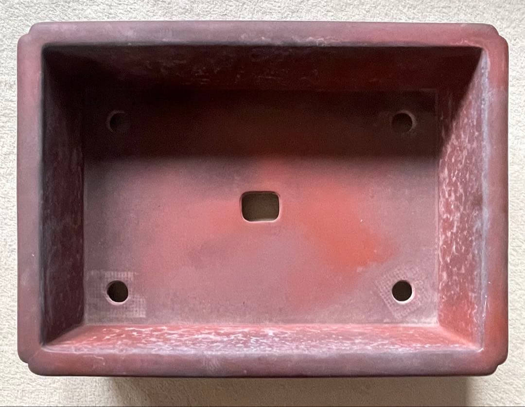 【千克苑】長方形紫砂古盆器　中国・宜興（ぎこう）の初期作品　書法彫刻入り　盆栽鉢