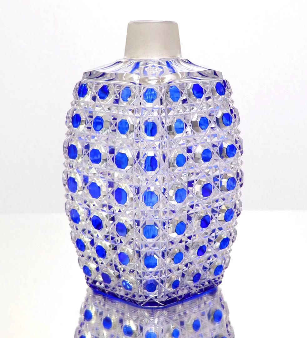 オールド・バカラ 19世紀 上級作品 青色被せ 切子花瓶 ディアマン・ピエーリー