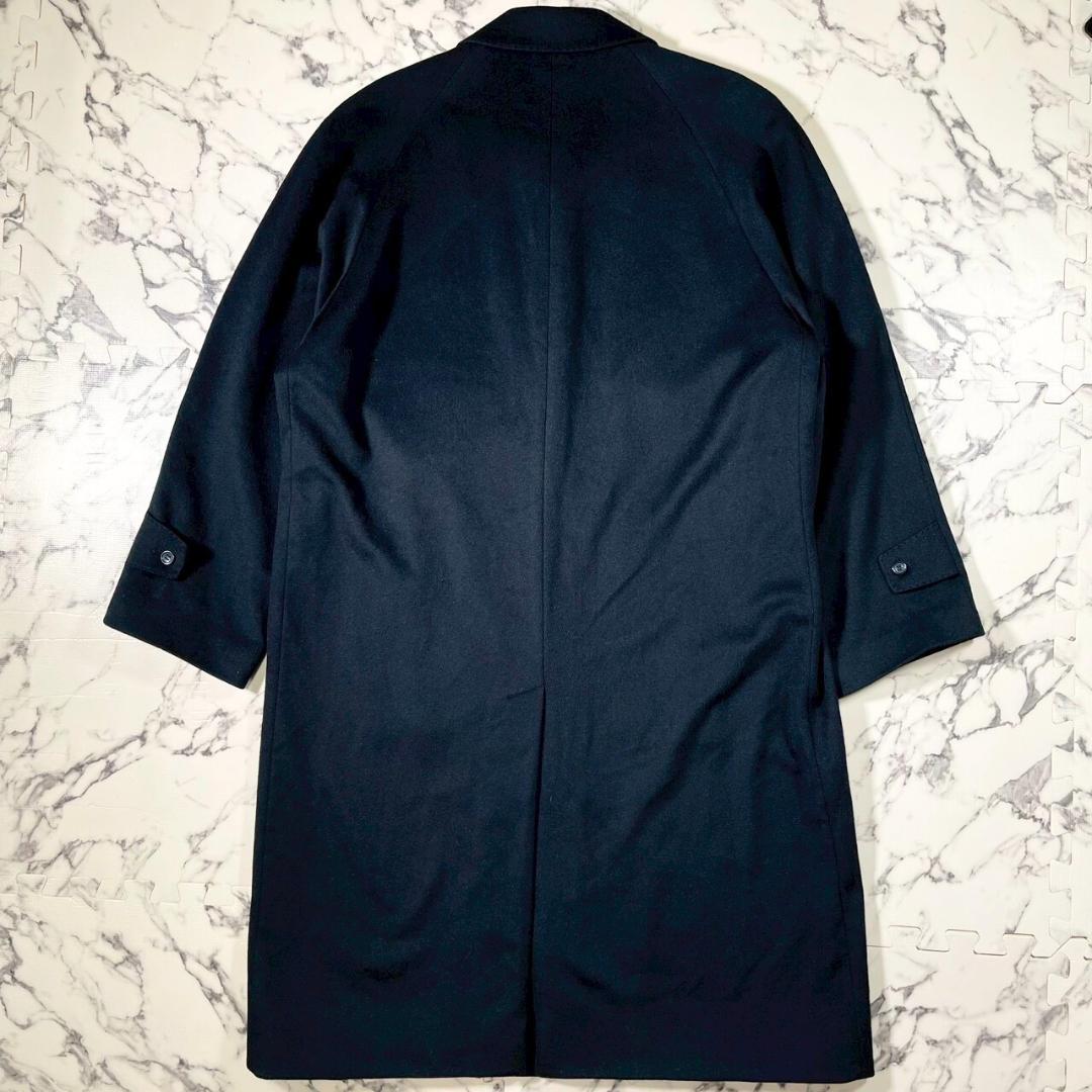 ✨美品/カシミヤ100%✨(L) 着丈110cm ロング丈 ステンカラーコート紺