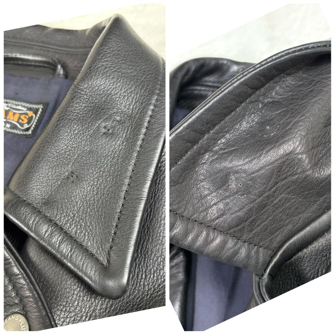 美品 BEAMS+ ライダースジャケット 牛革 ダブル レザージャケット 黒